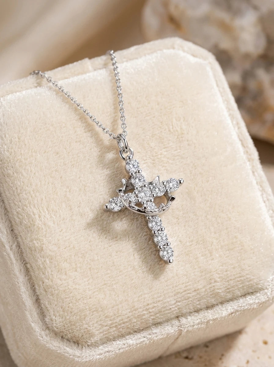 Pave Zircon Cross Necklace | Gold/Silver Dual-Tonei