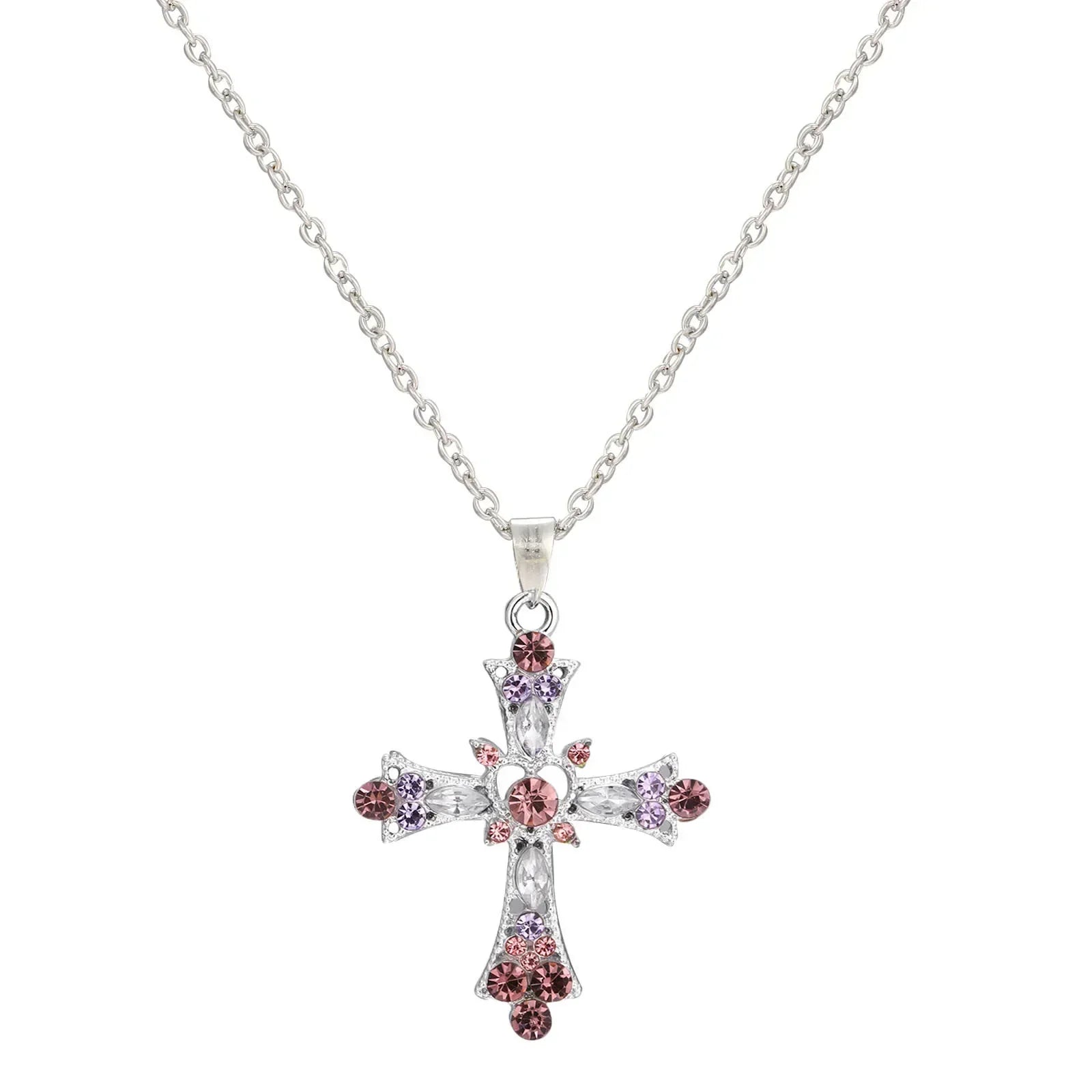 Cross  Pink Purple Zircon Necklace