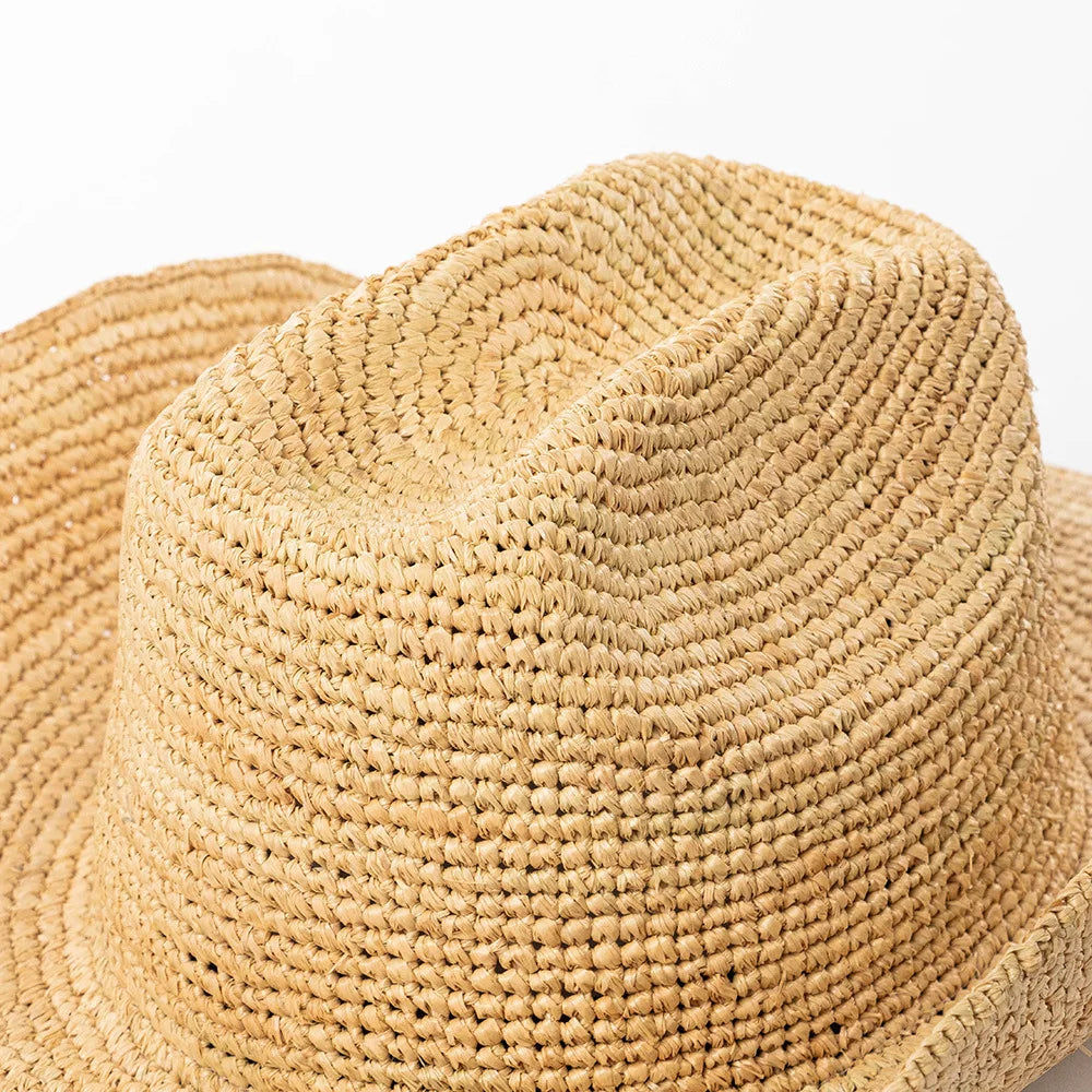 Hand-crocheted Natural Raffia Straw Cowboy Hat