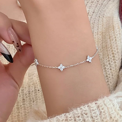 925 Sterling Silver Crystal Flower Bracelet